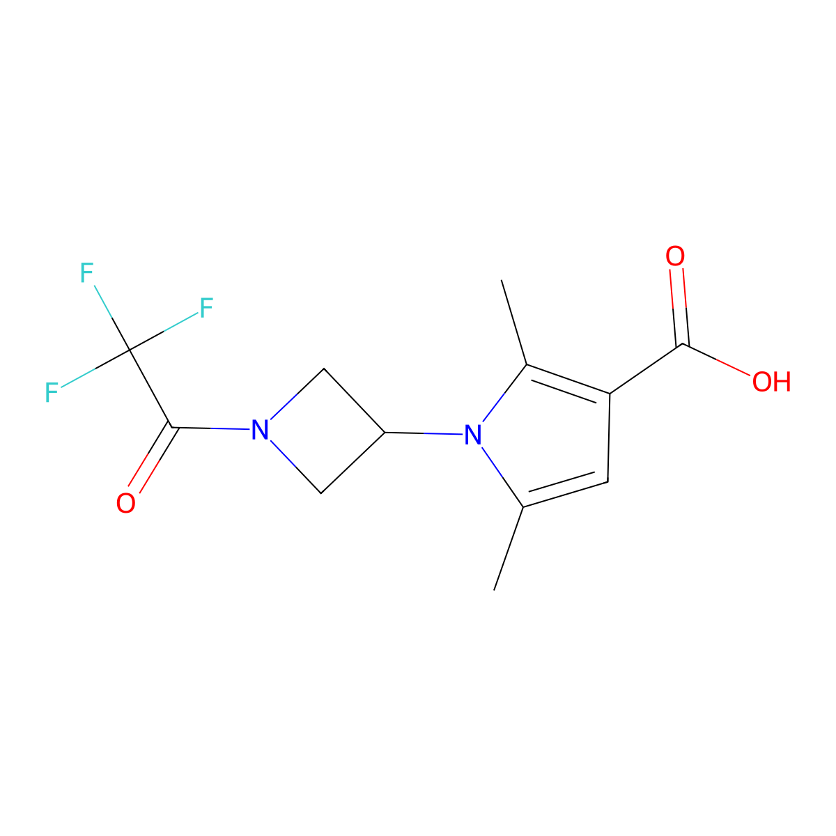2,5-dimethyl-1-[1-(2,2,2-trifluoroacetyl)azetidin-3-yl]-1H-pyrrole-3-carboxylic acid molecular structure, CAS 2680790-12-7
