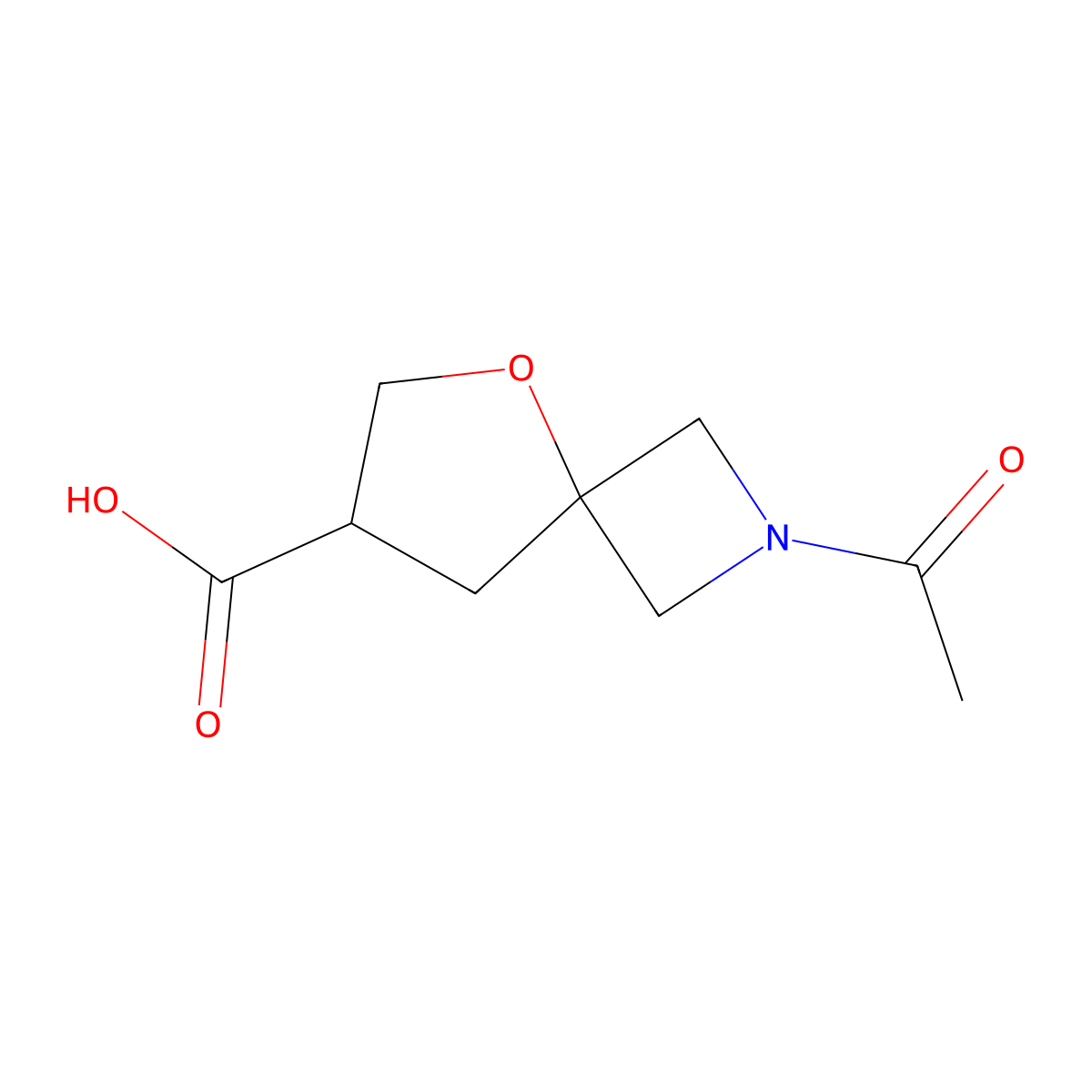 2-Acetyl-5-oxa-2-azaspiro[3.4]octane-7-carboxylic acid molecular structure, CAS 2680790-15-0