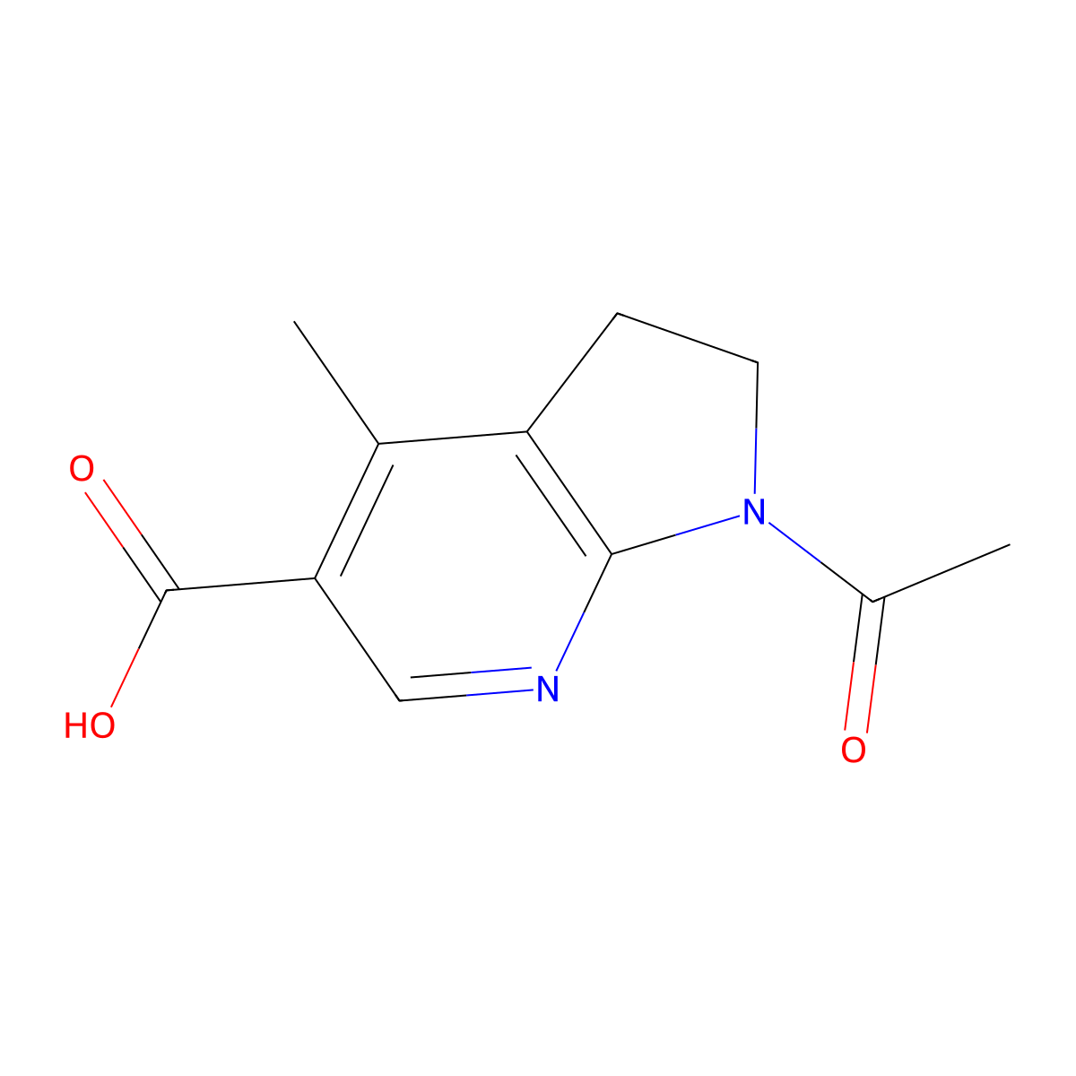 1-acetyl-4-methyl-1H,2H,3H-pyrrolo[2,3-b]pyridine-5-carboxylic acid molecular structure, CAS 2680790-23-0