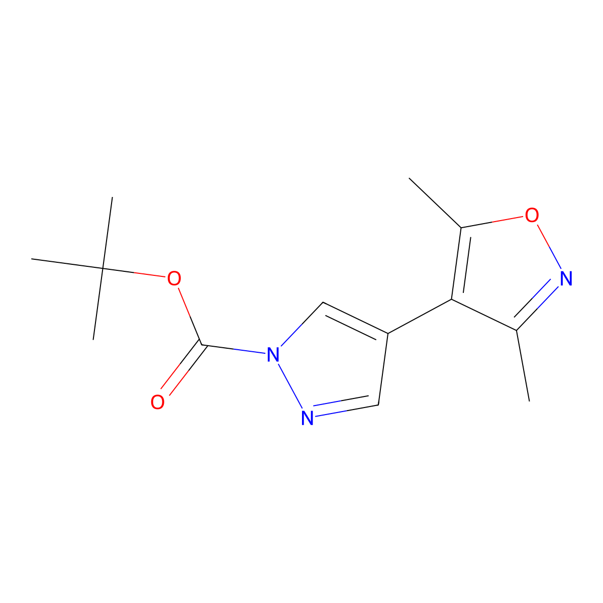 tert-butyl 4-(dimethyl-1,2-oxazol-4-yl)-1H-pyrazole-1-carboxylate molecular structure, CAS 2680790-29-6