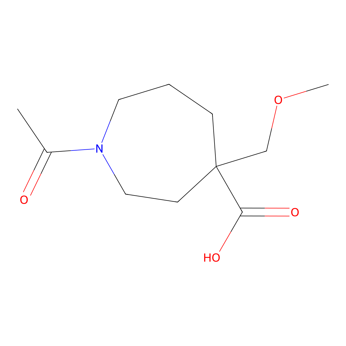 1-Acetyl-4-(methoxymethyl)azepane-4-carboxylic acid molecular structure, CAS 2680790-37-6