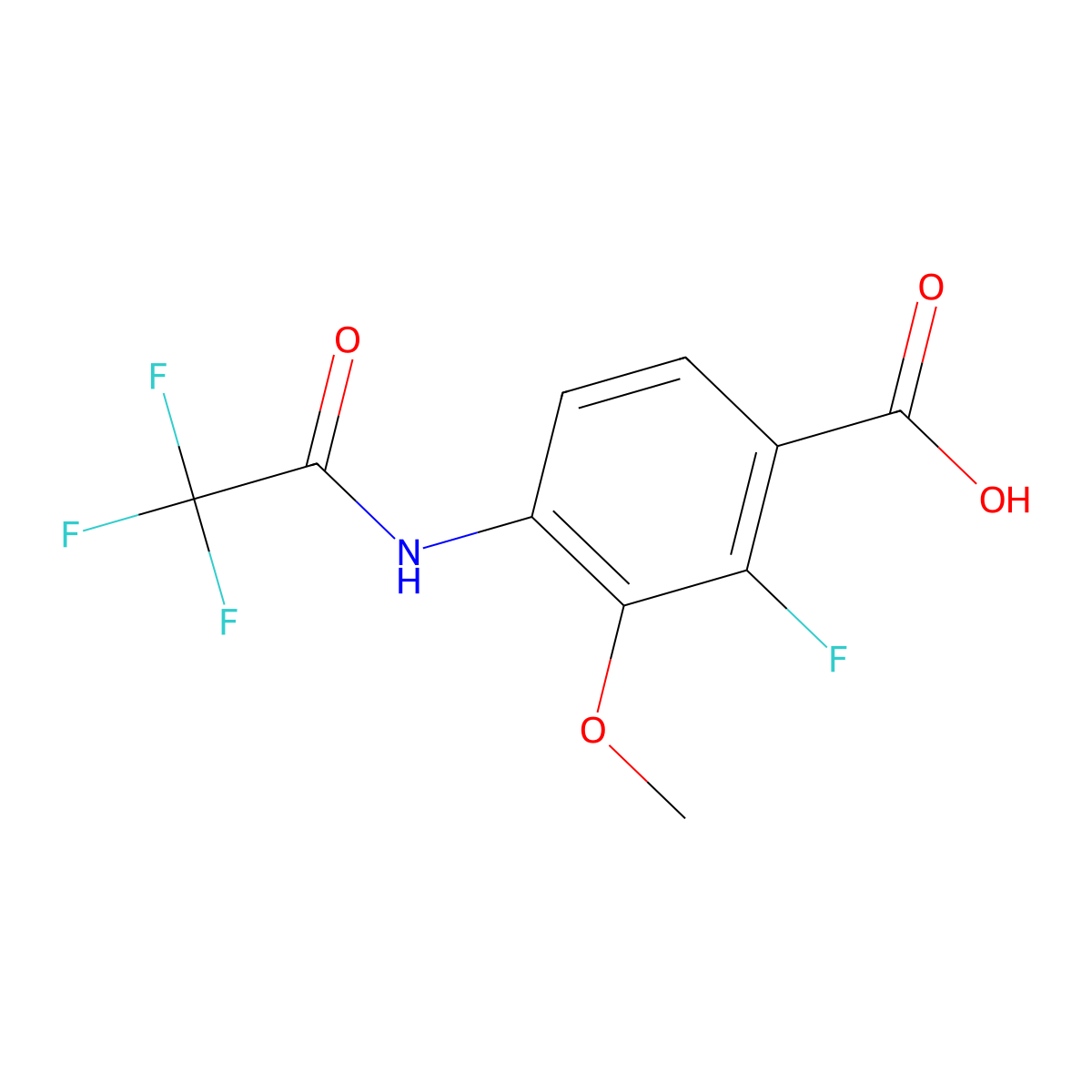 2-Fluoro-3-methoxy-4-(2,2,2-trifluoroacetamido)benzoic acid molecular structure, CAS 2680790-38-7