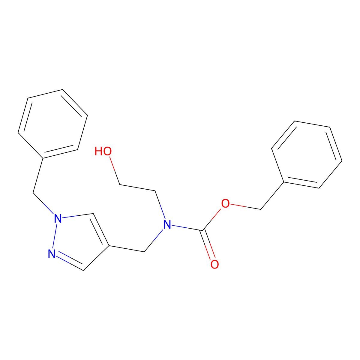 benzyl N-[(1-benzyl-1H-pyrazol-4-yl)methyl]-N-(2-hydroxyethyl)carbamate molecular structure, CAS 2680790-58-1