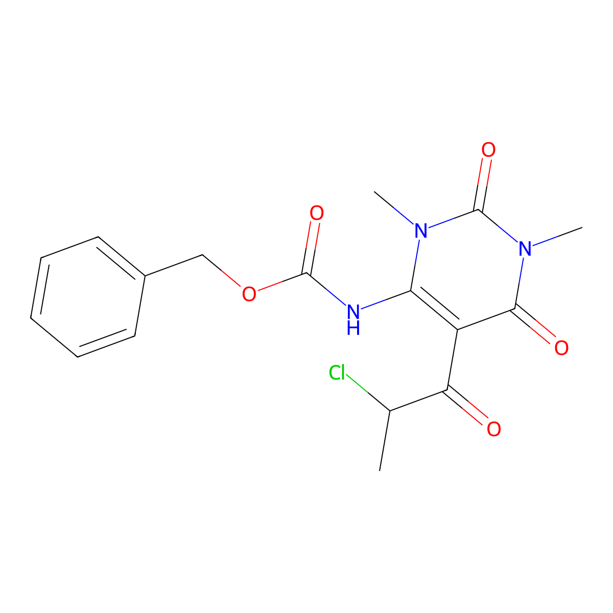benzyl N-[5-(2-chloropropanoyl)-1,3-dimethyl-2,6-dioxo-1,2,3,6-tetrahydropyrimidin-4-yl]carbamate molecular structure, CAS 2680790-76-3