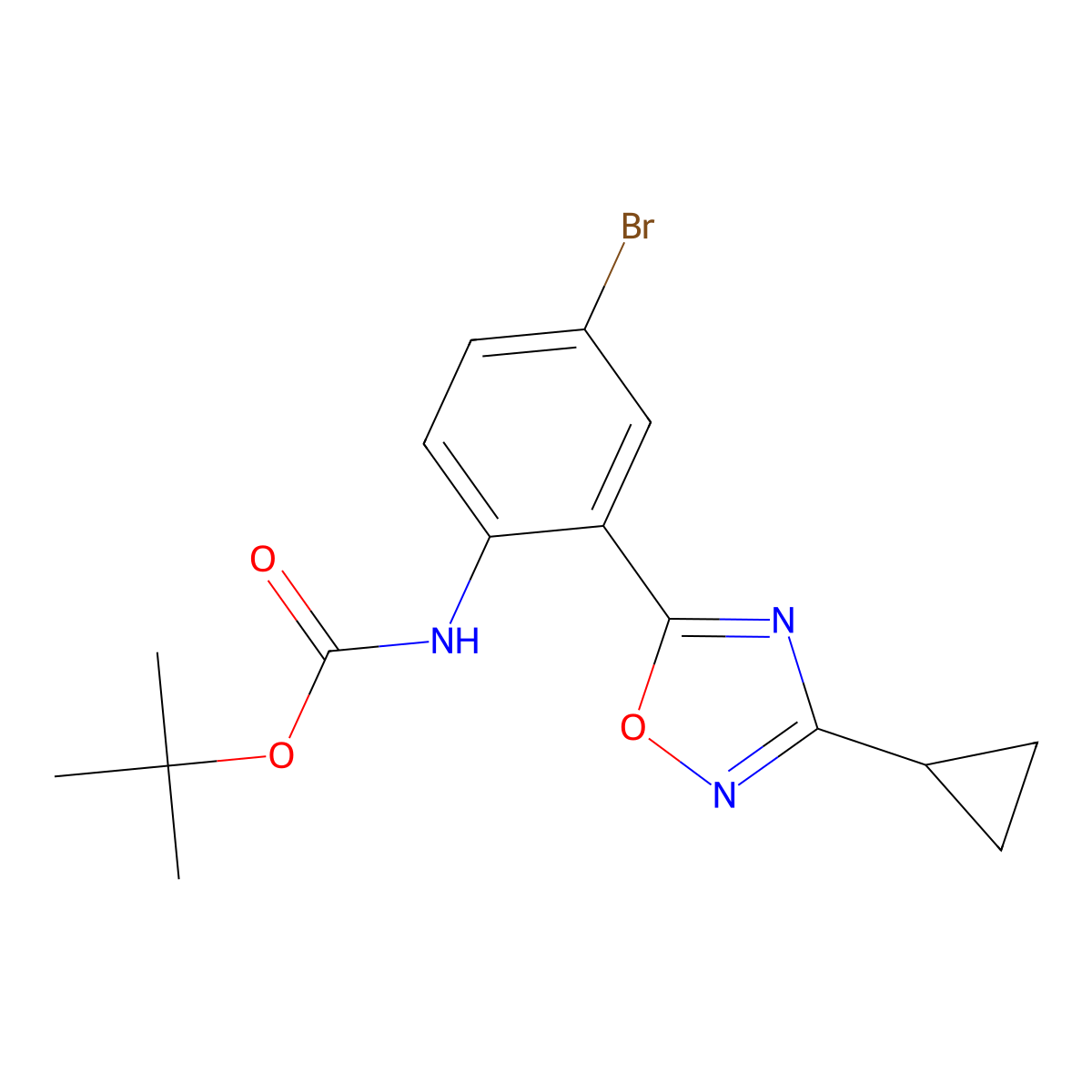 tert-butyl N-[4-bromo-2-(3-cyclopropyl-1,2,4-oxadiazol-5-yl)phenyl]carbamate molecular structure, CAS 2680790-83-2