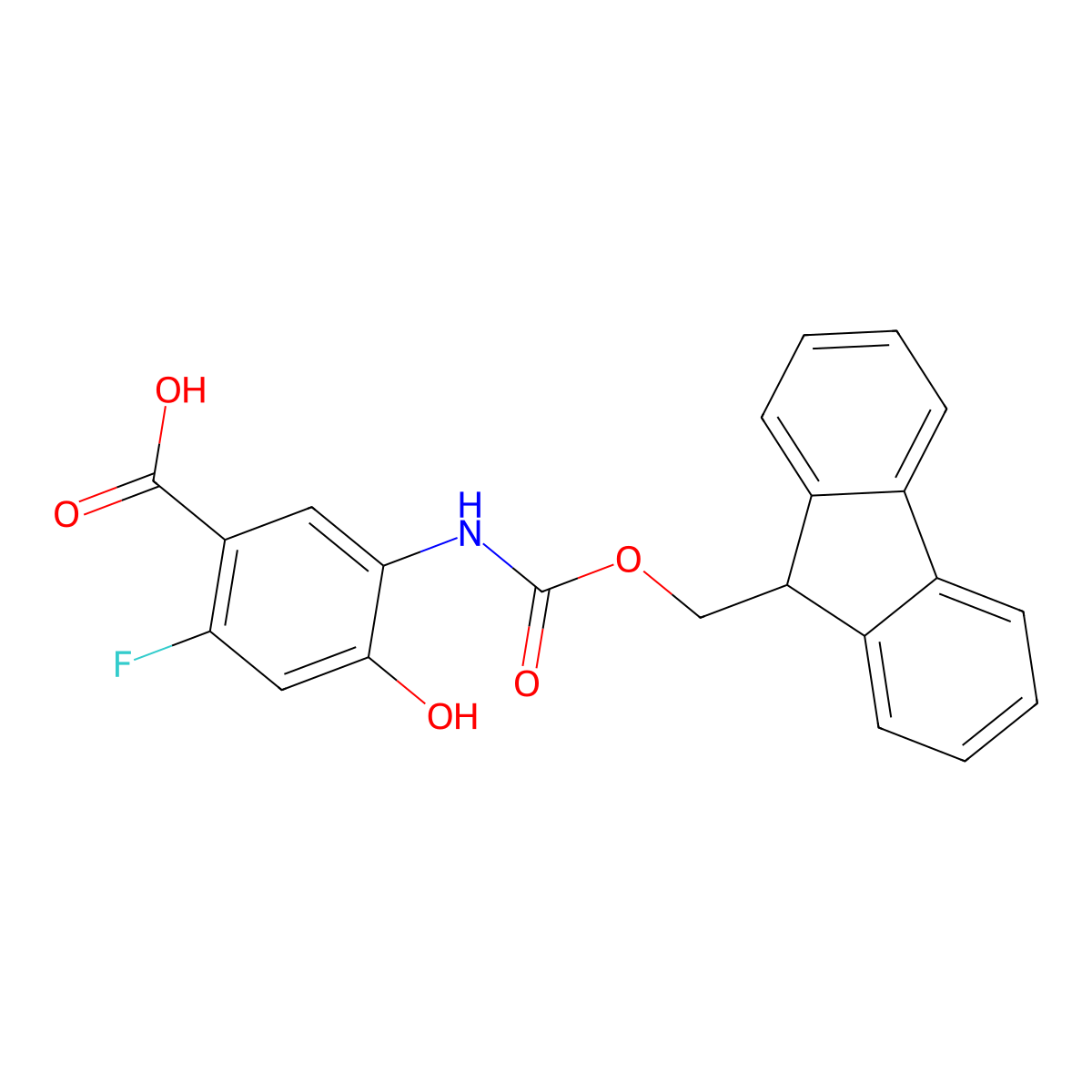 5-({[(9H-fluoren-9-yl)methoxy]carbonyl}amino)-2-fluoro-4-hydroxybenzoic acid molecular structure, CAS 2680790-88-7