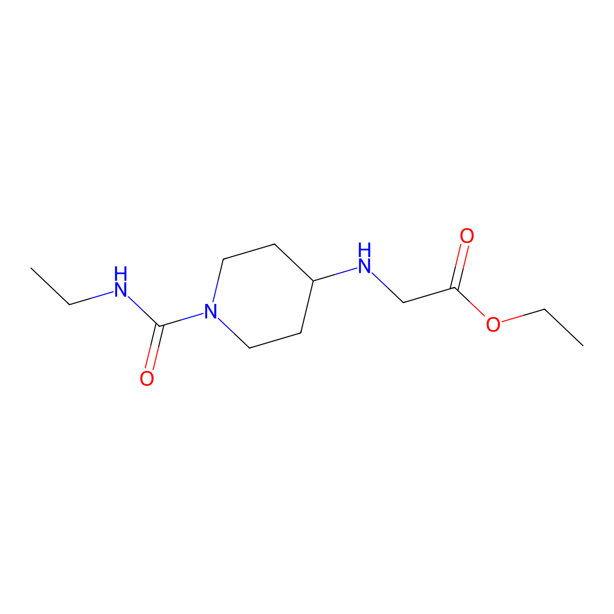 Ethyl 2-{[1-(ethylcarbamoyl)piperidin-4-yl]amino}acetate molecular structure, CAS 2680790-96-7