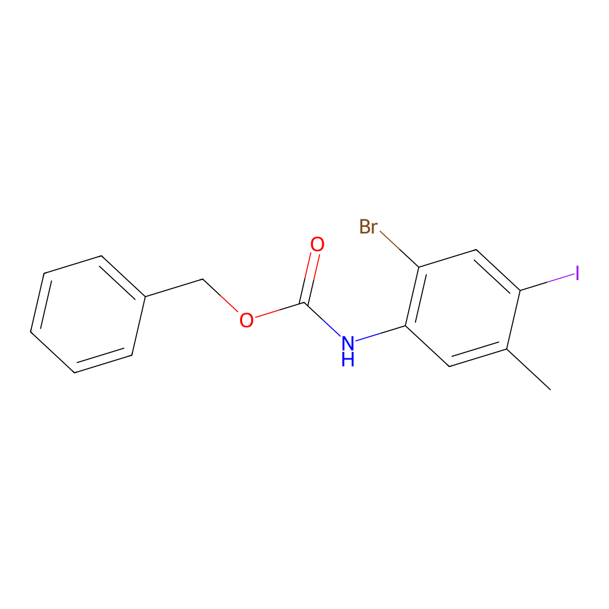 benzyl N-(2-bromo-4-iodo-5-methylphenyl)carbamate molecular structure, CAS 2680791-08-4