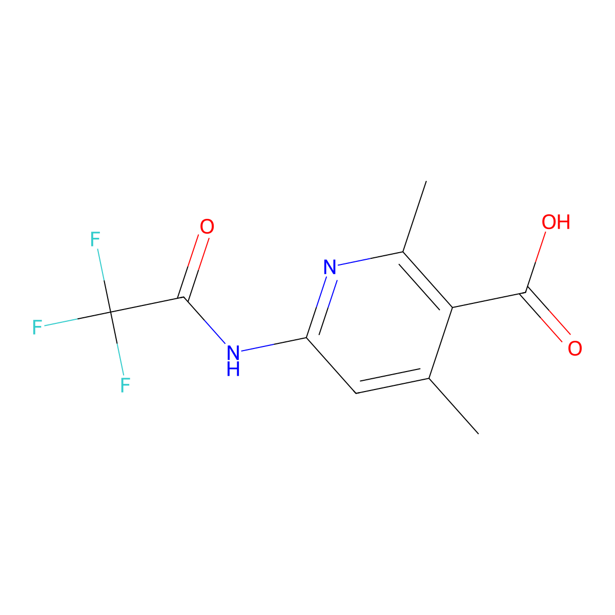 2,4-Dimethyl-6-(2,2,2-trifluoroacetamido)pyridine-3-carboxylic acid molecular structure, CAS 2680791-34-6