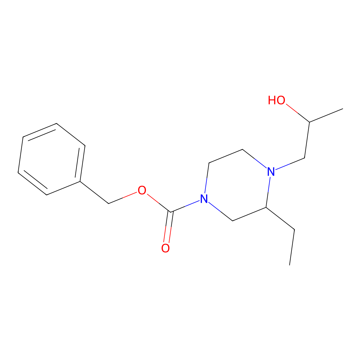 Benzyl 3-ethyl-4-(2-hydroxypropyl)piperazine-1-carboxylate molecular structure, CAS 2680791-36-8