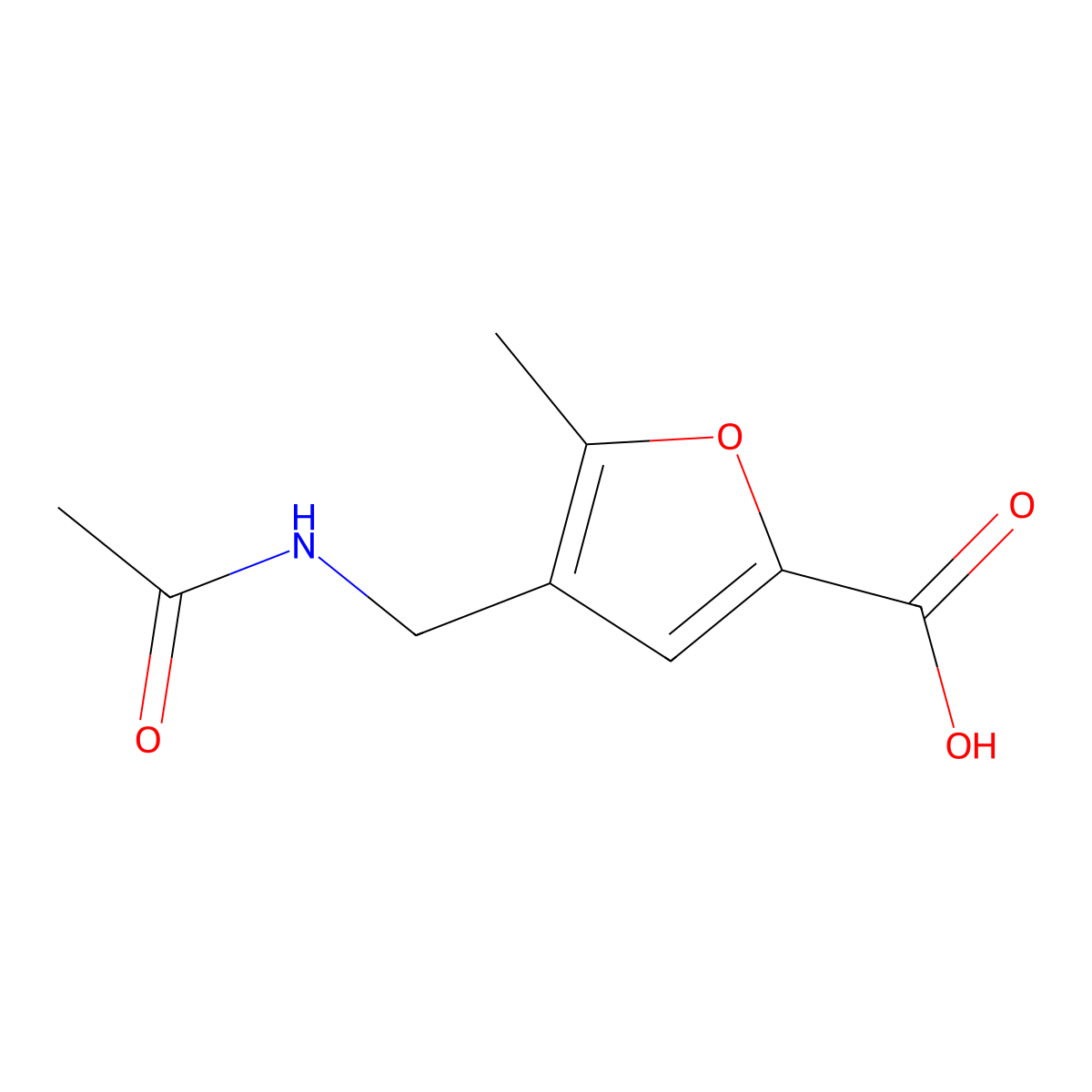 4-(Acetamidomethyl)-5-methylfuran-2-carboxylic acid molecular structure, CAS 2680791-64-2