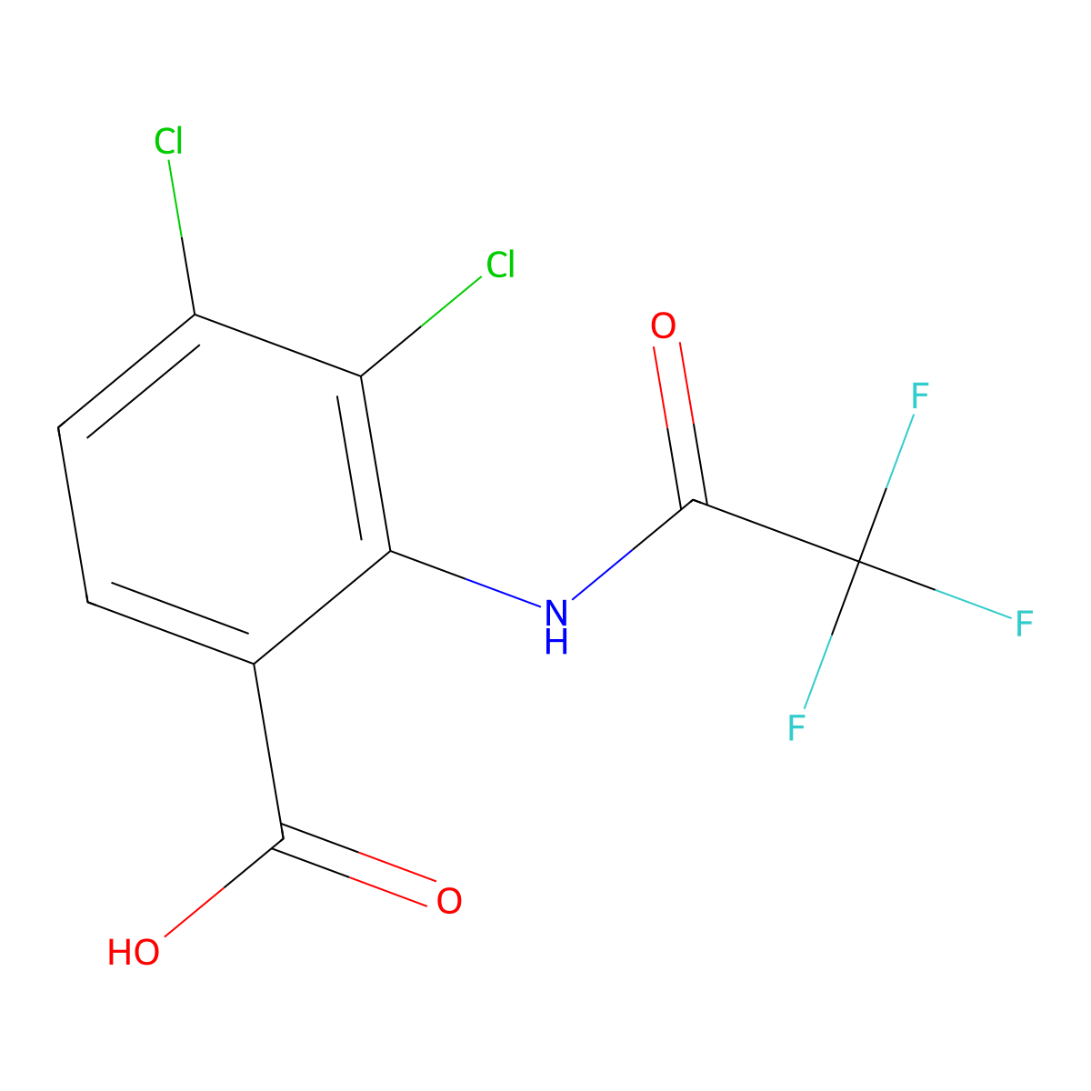 3,4-Dichloro-2-(2,2,2-trifluoroacetamido)benzoic acid molecular structure, CAS 2680791-74-4