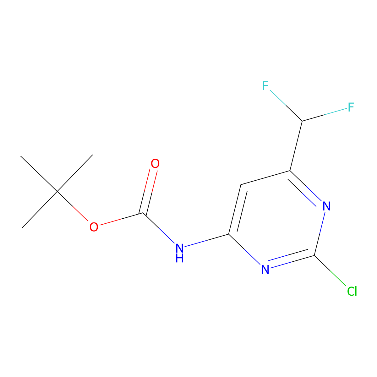 tert-butyl N-[2-chloro-6-(difluoromethyl)pyrimidin-4-yl]carbamate molecular structure, CAS 2680791-82-4