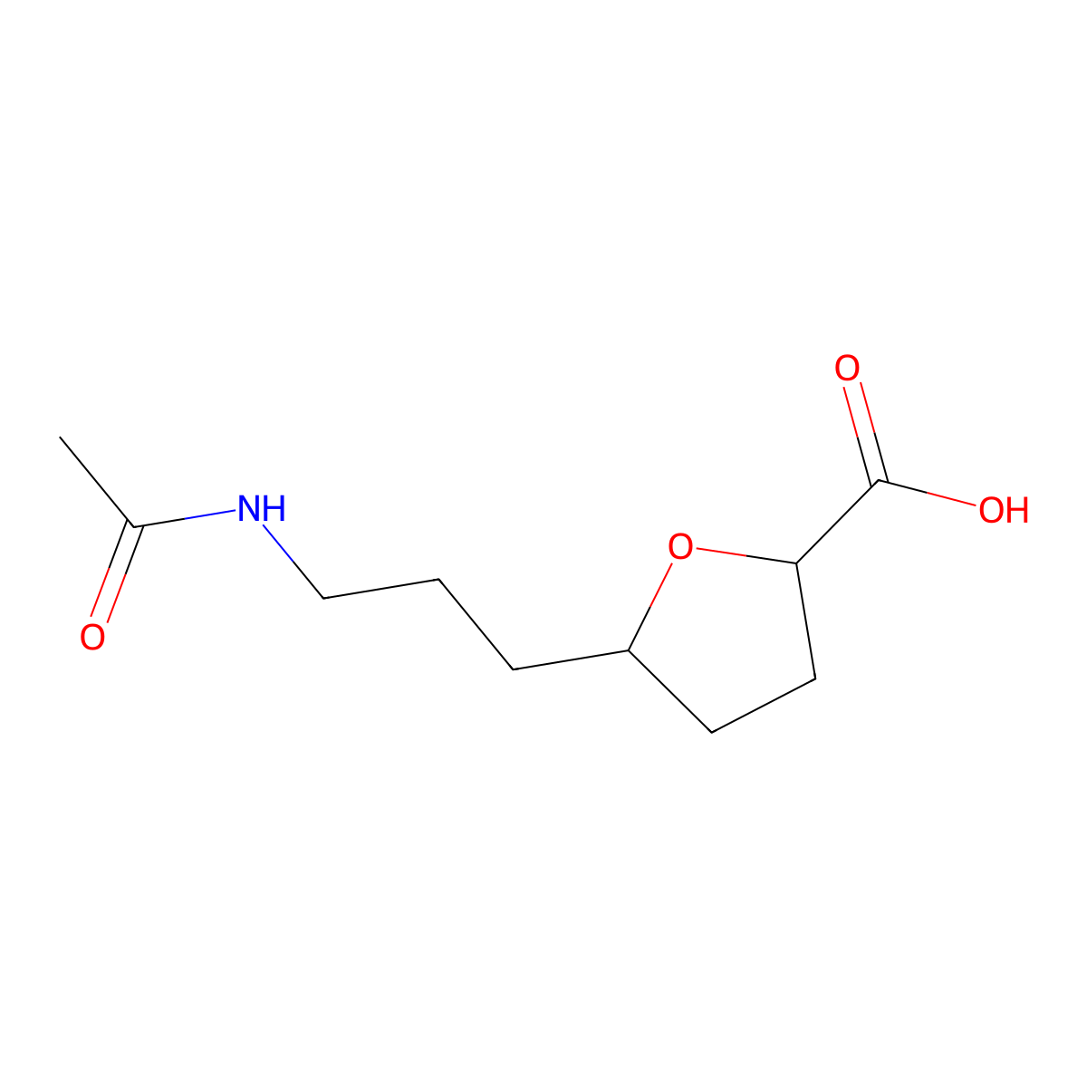 5-(3-Acetamidopropyl)oxolane-2-carboxylic acid molecular structure, CAS 2680791-95-9