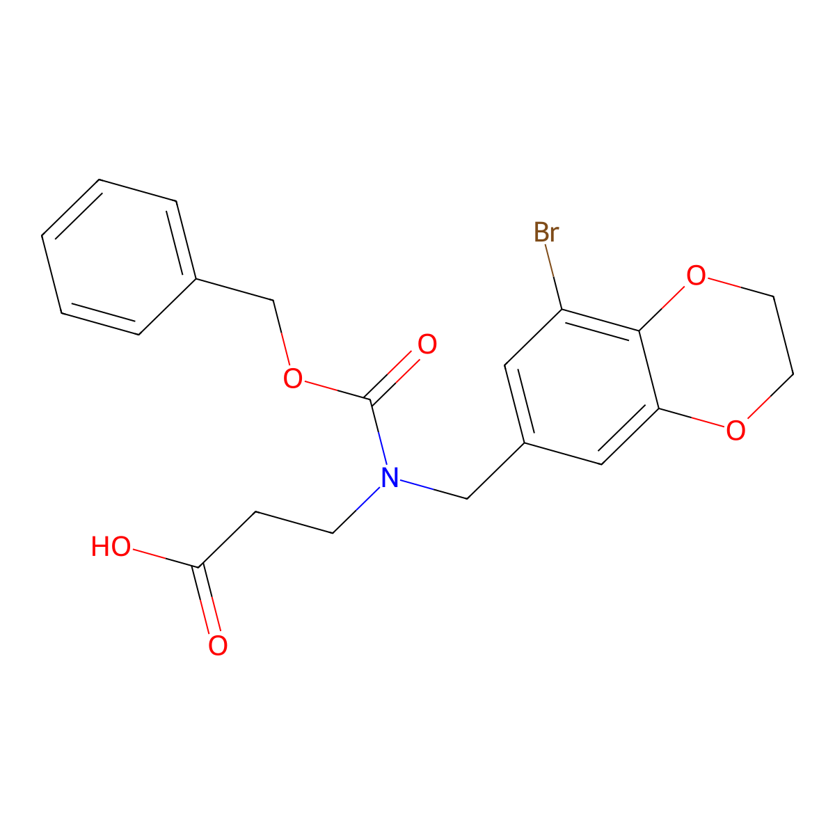3-{[(Benzyloxy)carbonyl][(8-bromo-2,3-dihydro-1,4-benzodioxin-6-yl)methyl]amino}propanoic acid molecular structure, CAS 2680792-01-0