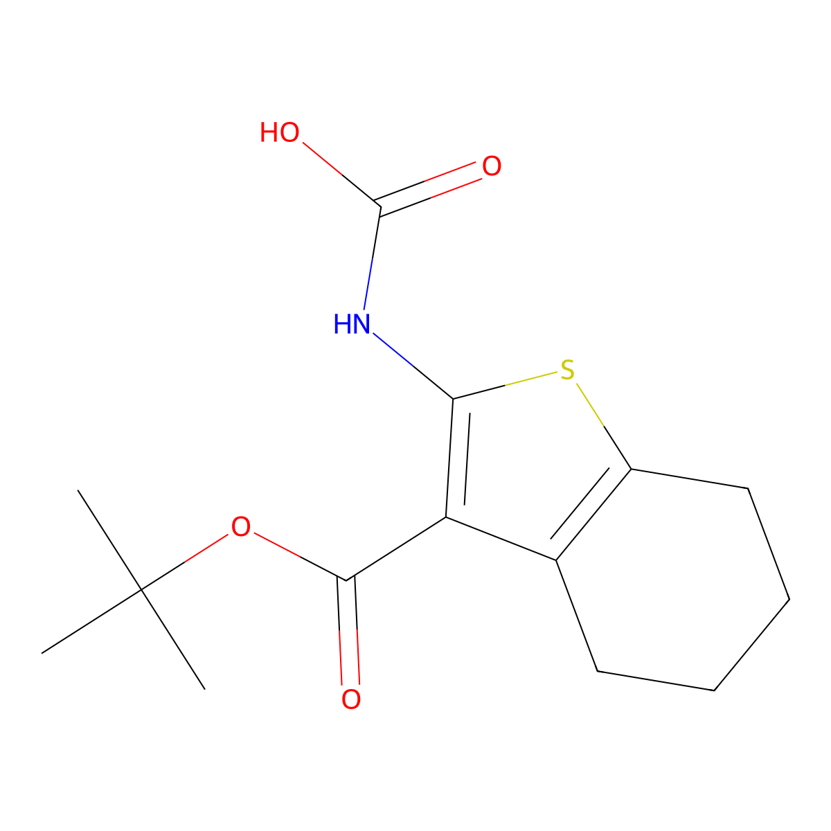 {3-[(Tert-butoxy)carbonyl]-4,5,6,7-tetrahydro-1-benzothiophen-2-yl}carbamic acid molecular structure, CAS 2680792-05-4