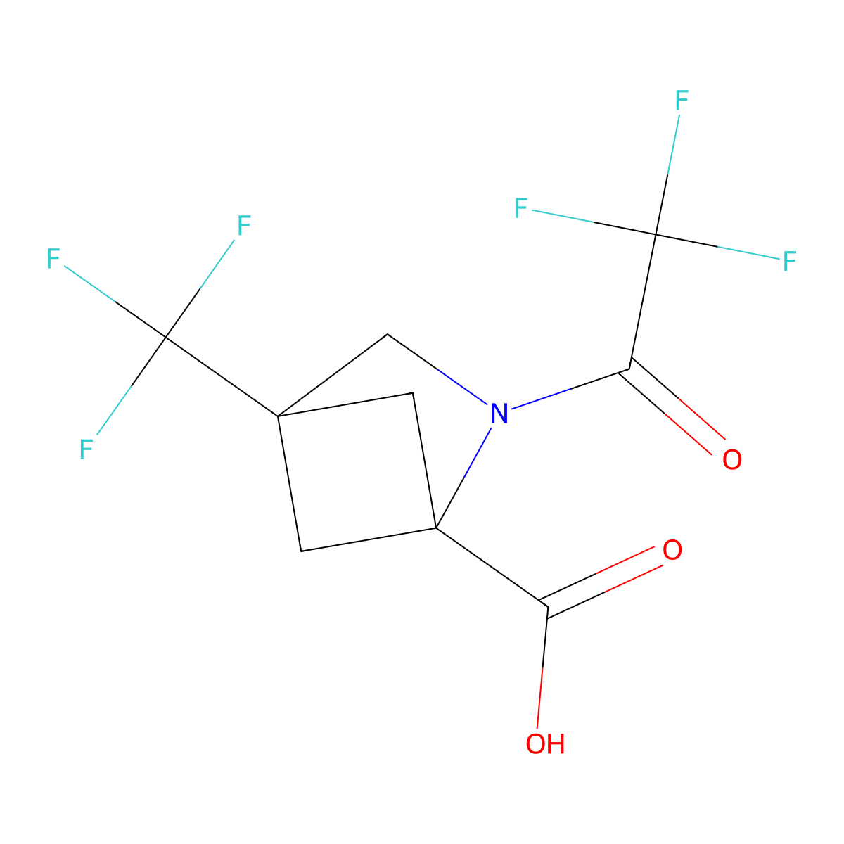 2-(2,2,2-Trifluoroacetyl)-4-(trifluoromethyl)-2-azabicyclo[2.1.1]hexane-1-carboxylic acid molecular structure, CAS 2680792-13-4