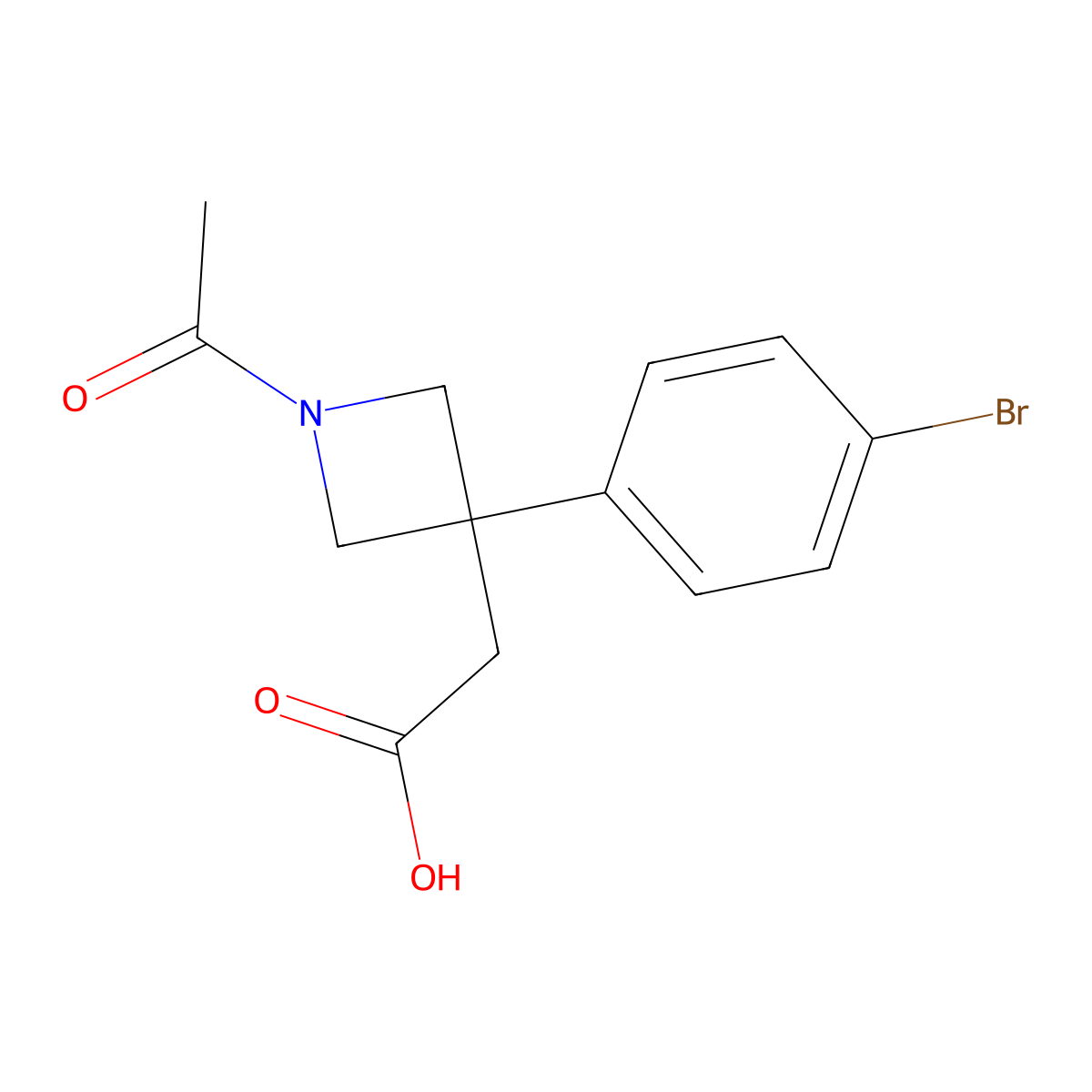 2-[1-Acetyl-3-(4-bromophenyl)azetidin-3-yl]acetic acid molecular structure, CAS 2680792-23-6