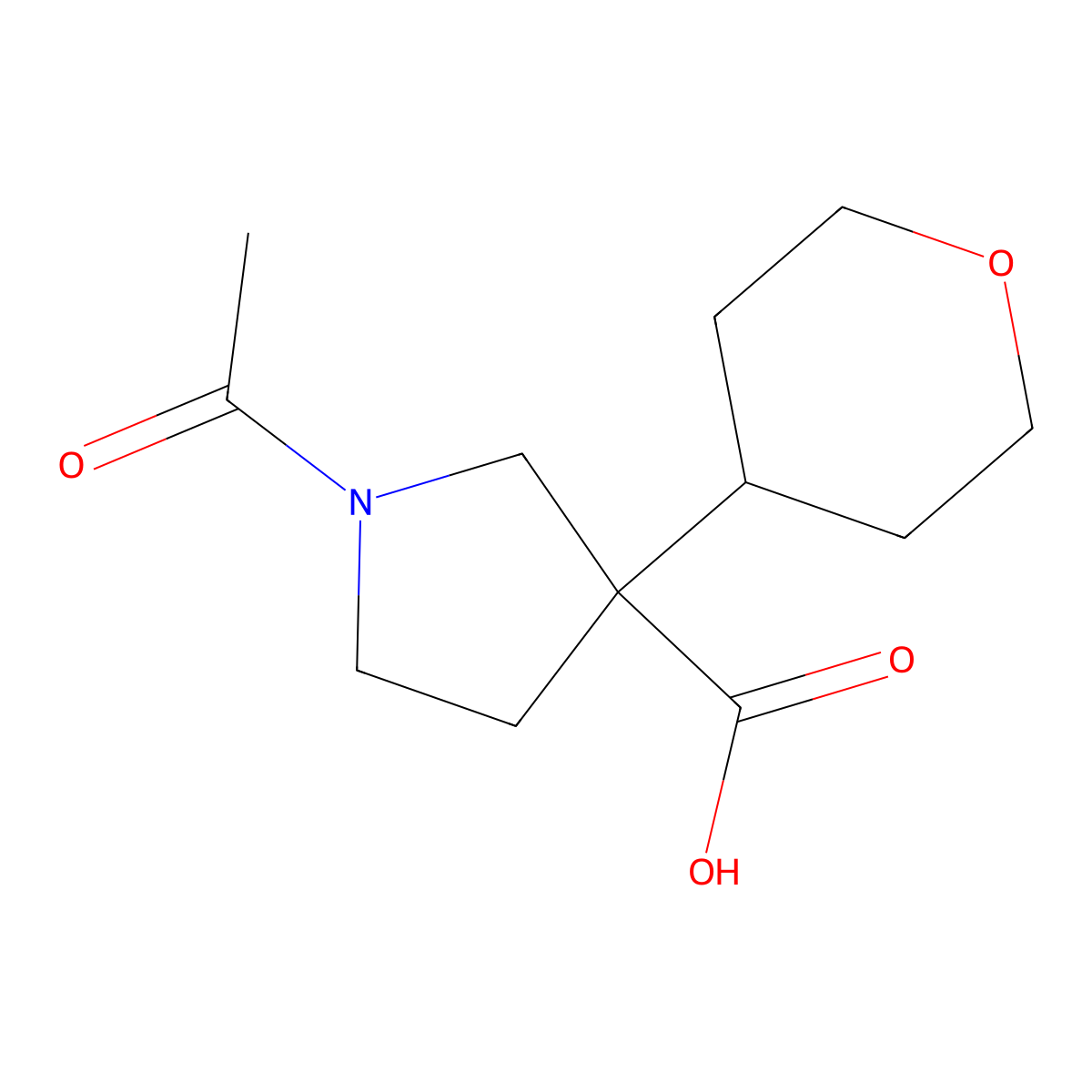 1-Acetyl-3-(oxan-4-yl)pyrrolidine-3-carboxylic acid molecular structure, CAS 2680792-25-8
