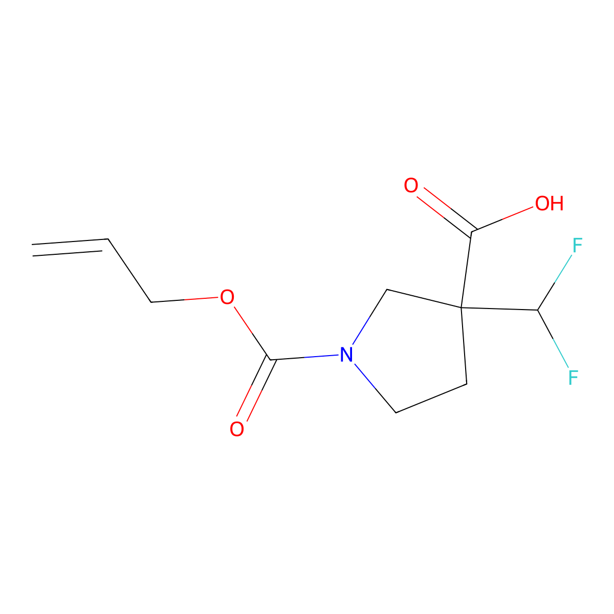 3-(Difluoromethyl)-1-[(prop-2-en-1-yloxy)carbonyl]pyrrolidine-3-carboxylic acid molecular structure, CAS 2680792-38-3