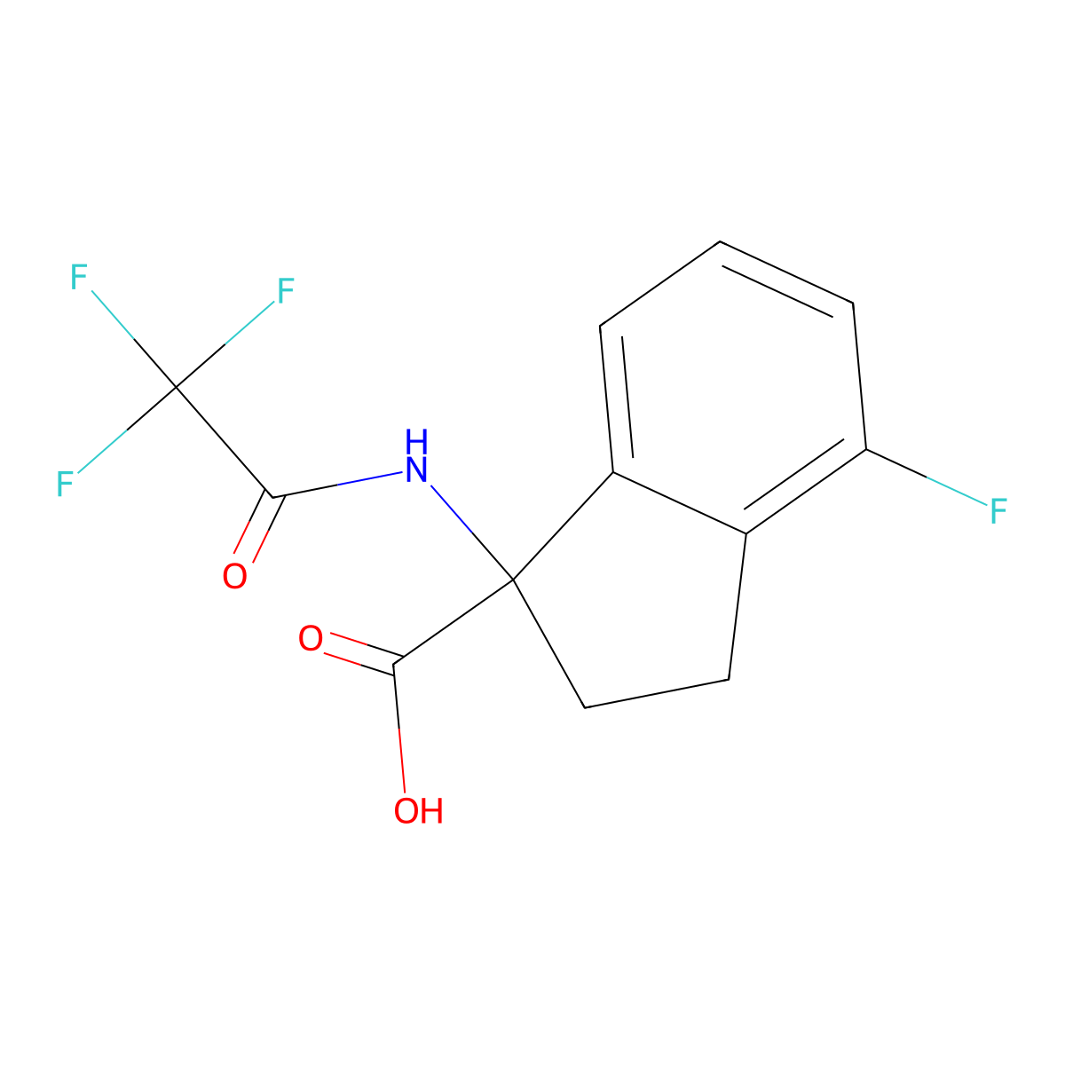 4-fluoro-1-(2,2,2-trifluoroacetamido)-2,3-dihydro-1H-indene-1-carboxylic acid molecular structure, CAS 2680792-80-5