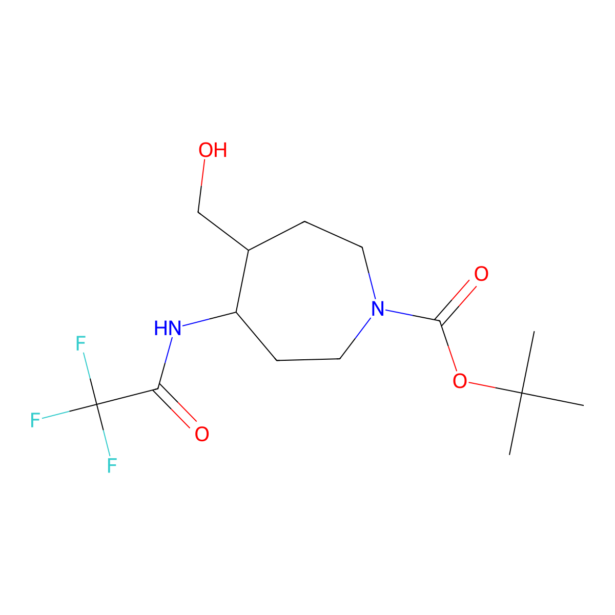Tert-butyl 4-(hydroxymethyl)-5-(2,2,2-trifluoroacetamido)azepane-1-carboxylate molecular structure, CAS 2680792-82-7