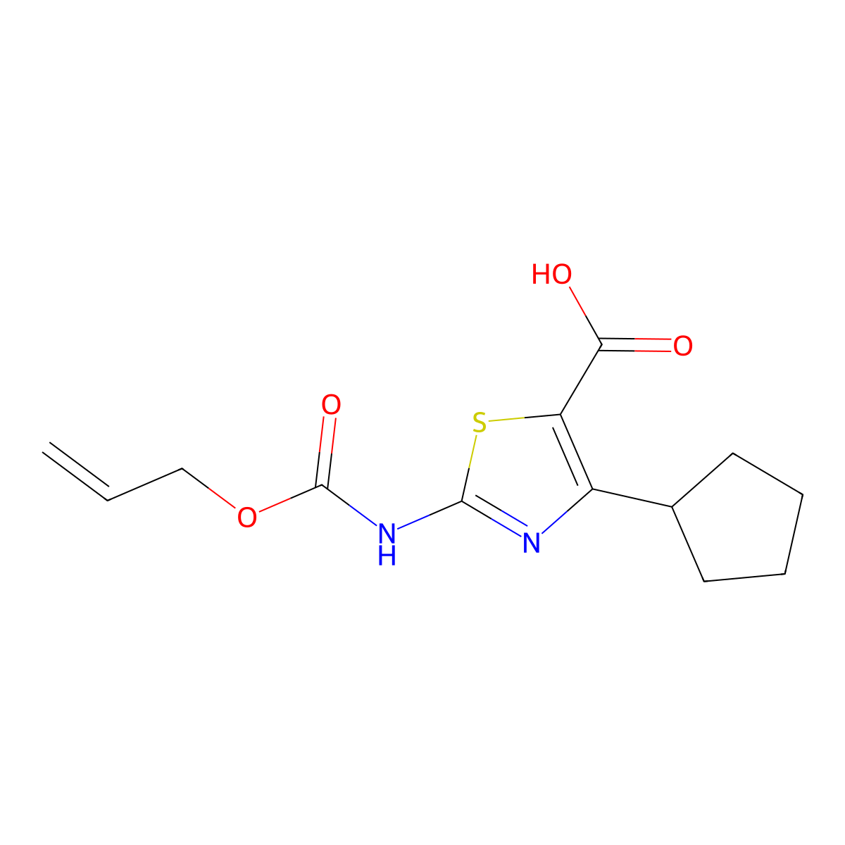 4-Cyclopentyl-2-{[(prop-2-en-1-yloxy)carbonyl]amino}-1,3-thiazole-5-carboxylic acid molecular structure, CAS 2680792-84-9
