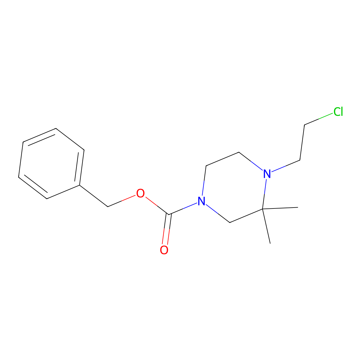 Benzyl 4-(2-chloroethyl)-3,3-dimethylpiperazine-1-carboxylate molecular structure, CAS 2680792-96-3