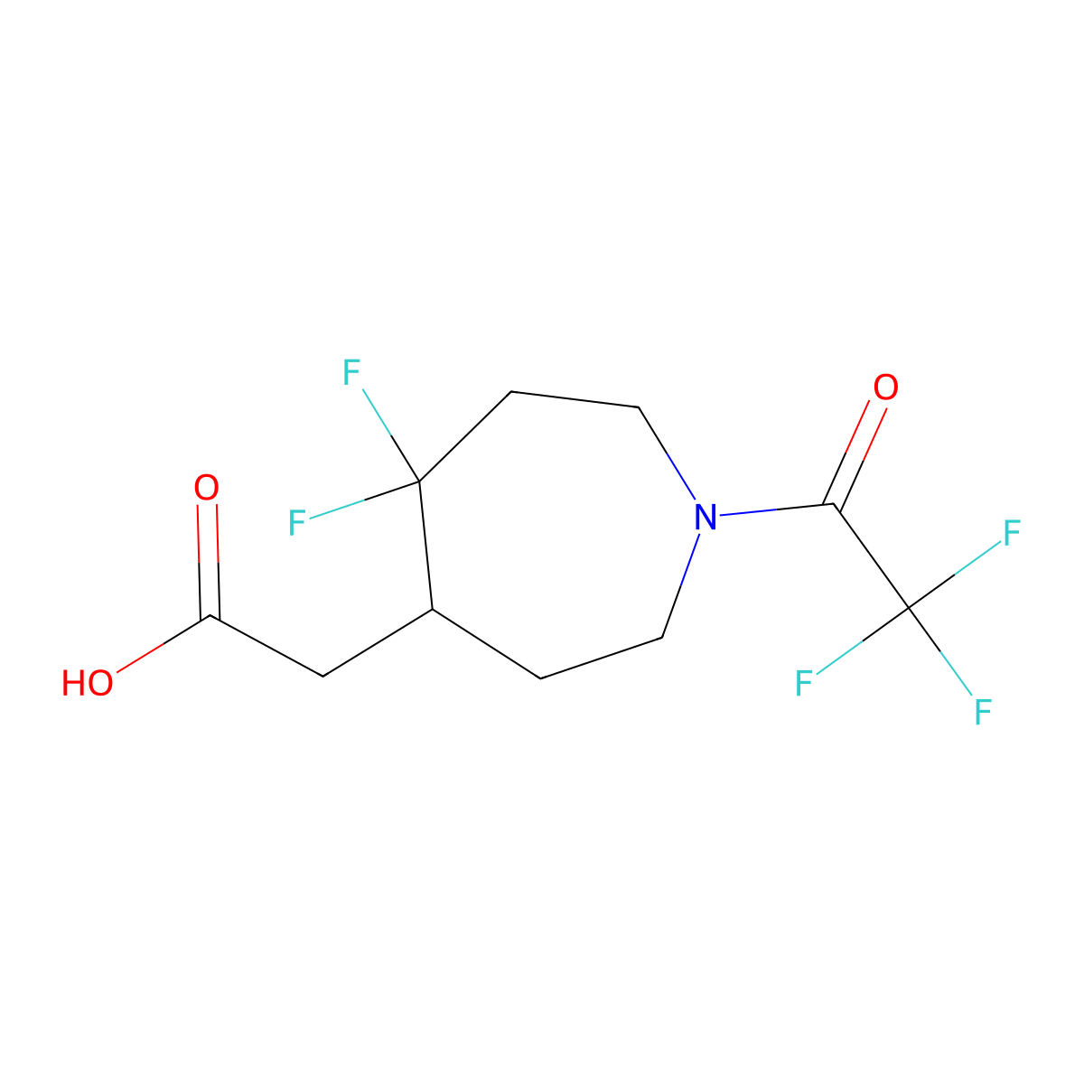 2-[5,5-Difluoro-1-(2,2,2-trifluoroacetyl)azepan-4-yl]acetic acid molecular structure, CAS 2680793-05-7