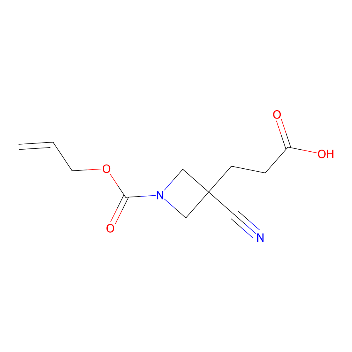 3-{3-Cyano-1-[(prop-2-en-1-yloxy)carbonyl]azetidin-3-yl}propanoic acid molecular structure, CAS 2680793-17-1