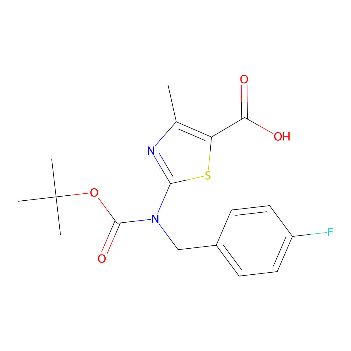 2-{[(Tert-butoxy)carbonyl][(4-fluorophenyl)methyl]amino}-4-methyl-1,3-thiazole-5-carboxylic acid molecular structure, CAS 2680793-20-6