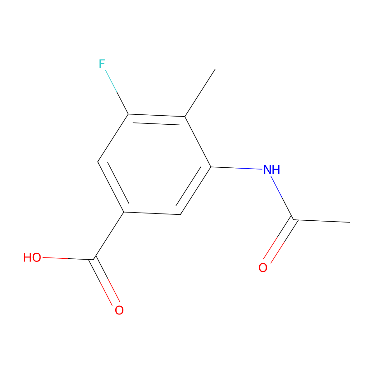 3-Acetamido-5-fluoro-4-methylbenzoic acid molecular structure, CAS 2680793-23-9