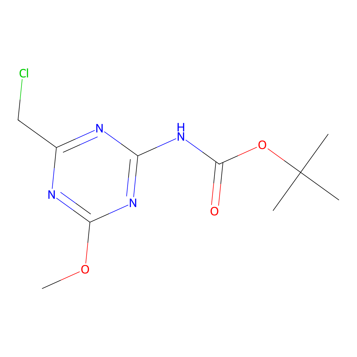 tert-butyl N-[4-(chloromethyl)-6-methoxy-1,3,5-triazin-2-yl]carbamate molecular structure, CAS 2680793-36-4