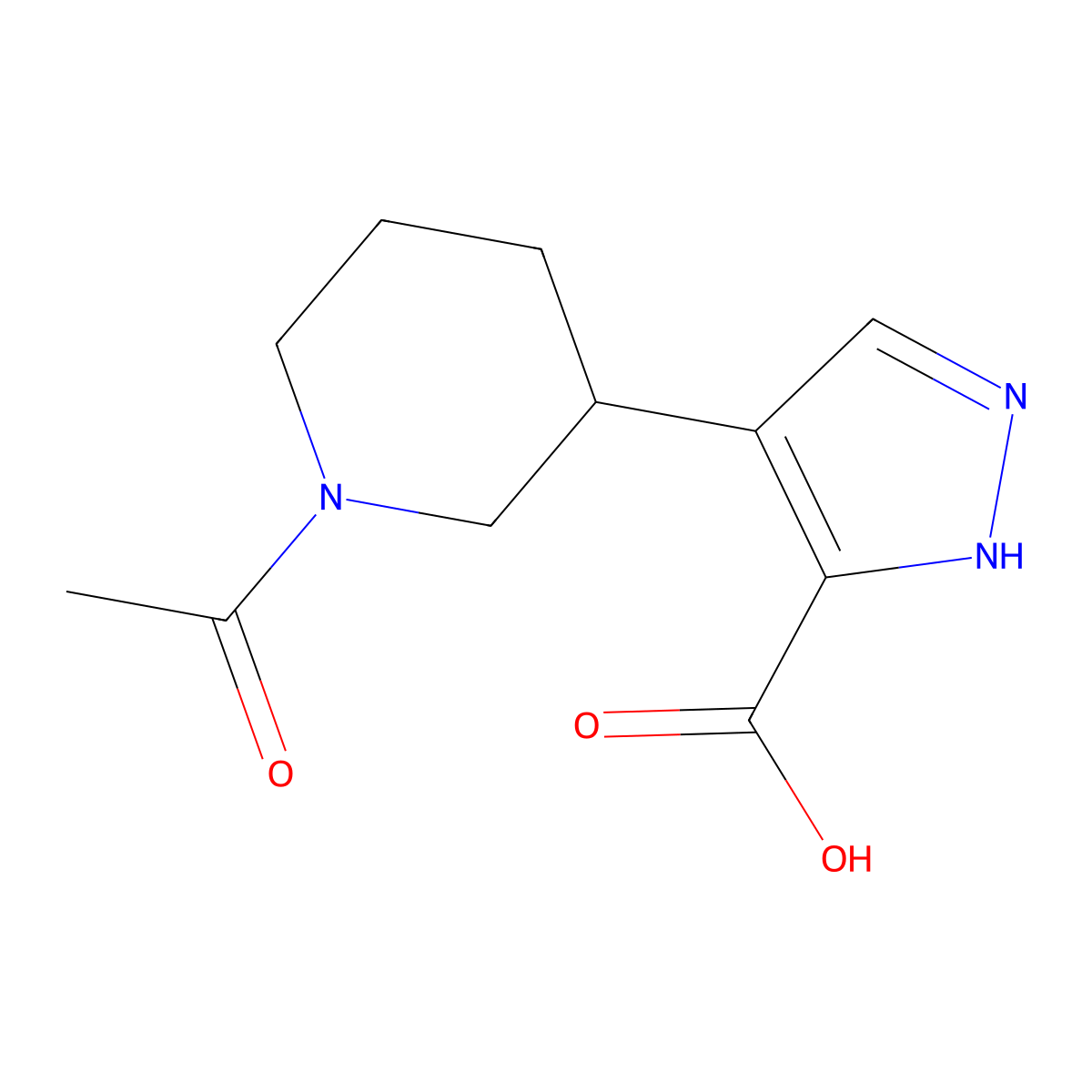 4-(1-acetylpiperidin-3-yl)-1H-pyrazole-5-carboxylic acid molecular structure, CAS 2680793-39-7