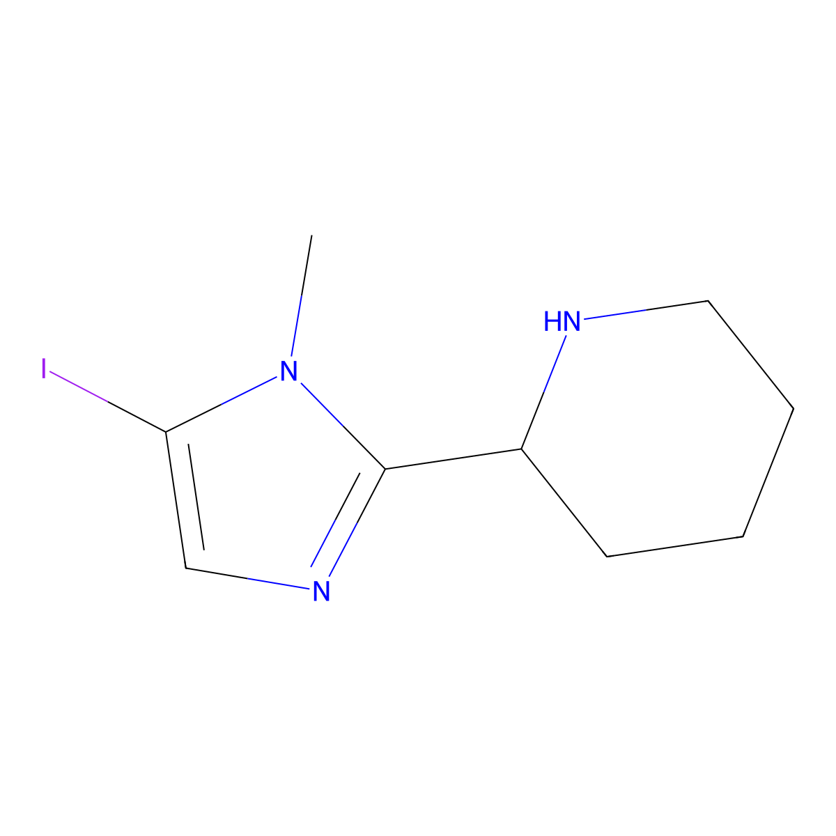2-(5-iodo-1-methyl-1H-imidazol-2-yl)piperidine molecular structure, CAS 2680793-60-4