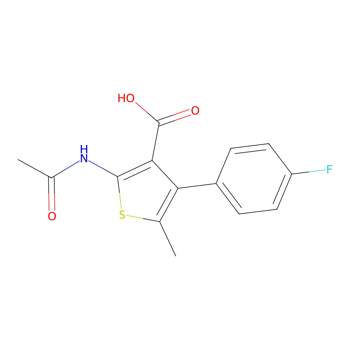 2-Acetamido-4-(4-fluorophenyl)-5-methylthiophene-3-carboxylic acid molecular structure, CAS 2680793-65-9