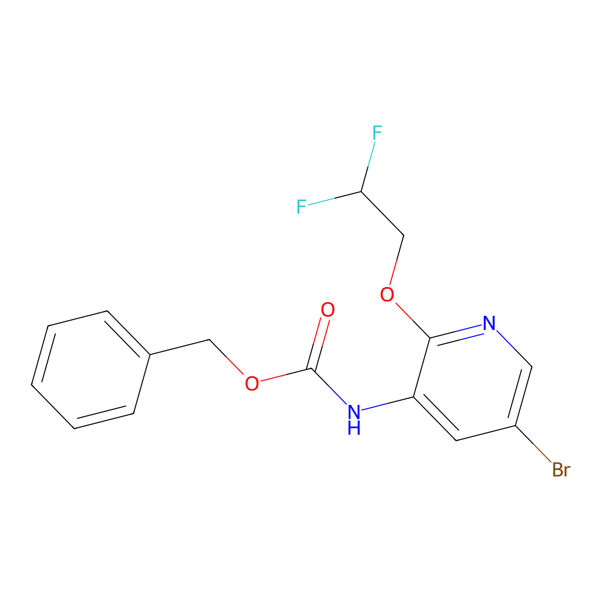 benzyl N-[5-bromo-2-(2,2-difluoroethoxy)pyridin-3-yl]carbamate molecular structure, CAS 2680793-84-2