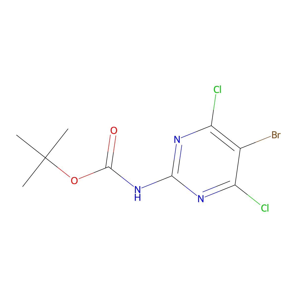 tert-butyl N-(5-bromo-4,6-dichloropyrimidin-2-yl)carbamate molecular structure, CAS 2680794-04-9