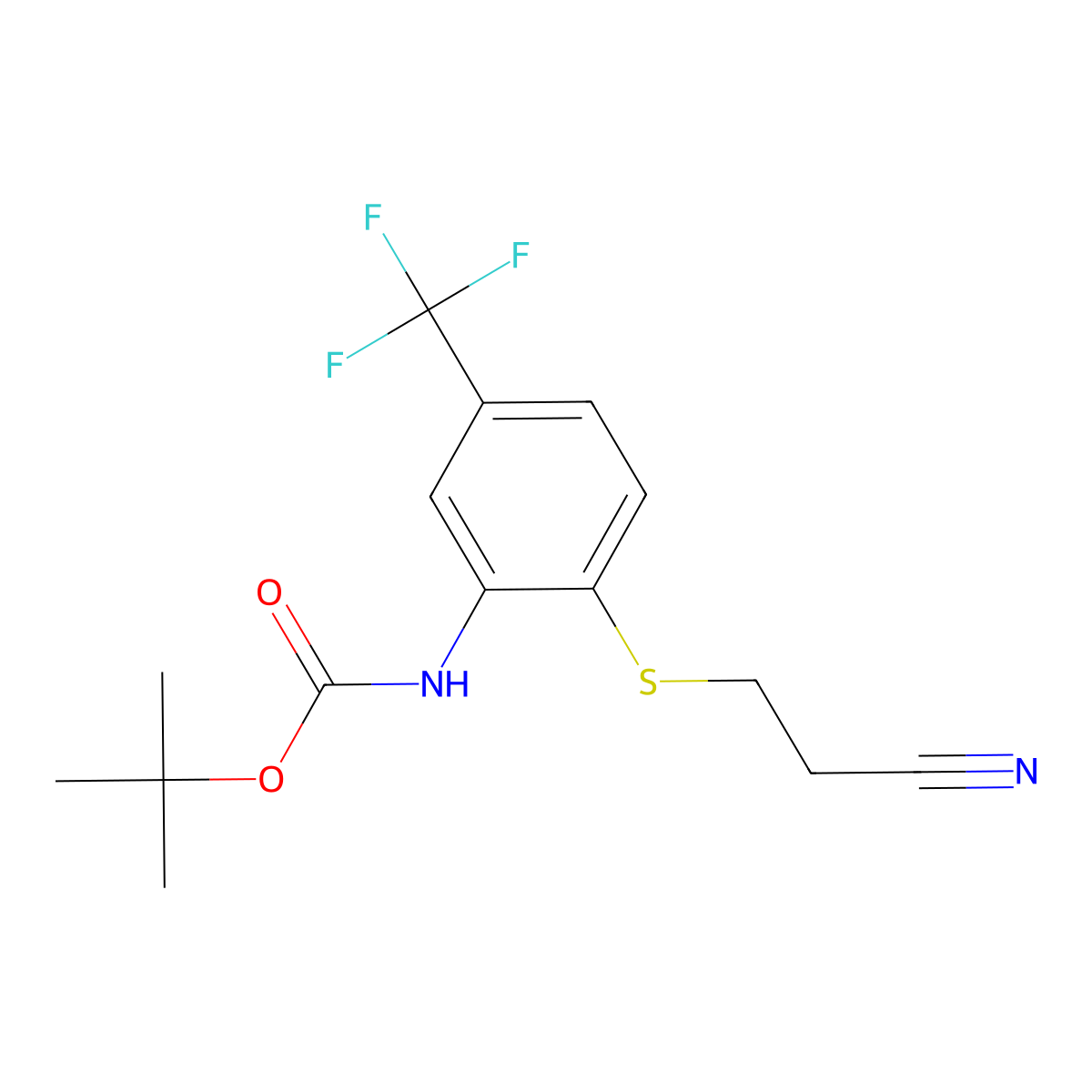 tert-butyl N-{2-[(2-cyanoethyl)sulfanyl]-5-(trifluoromethyl)phenyl}carbamate molecular structure, CAS 2680794-12-9