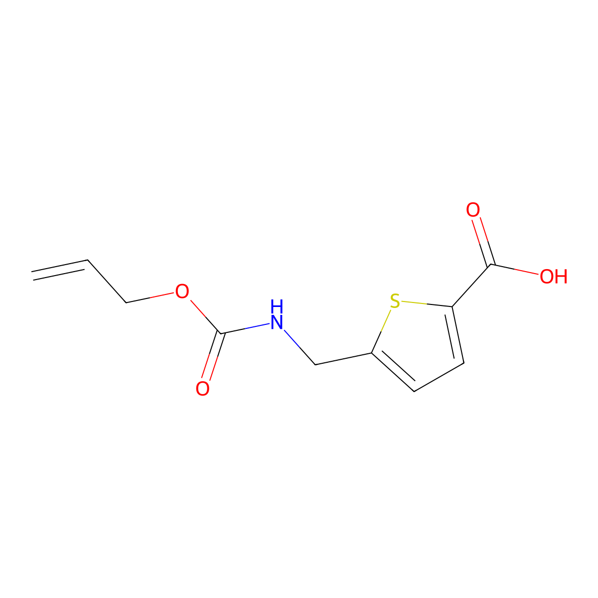 5-({[(Prop-2-en-1-yloxy)carbonyl]amino}methyl)thiophene-2-carboxylic acid molecular structure, CAS 2680794-16-3