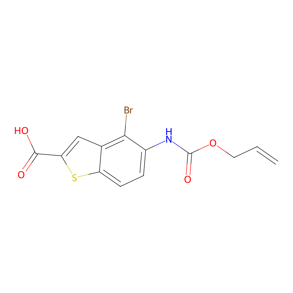 4-Bromo-5-{[(prop-2-en-1-yloxy)carbonyl]amino}-1-benzothiophene-2-carboxylic acid molecular structure, CAS 2680794-17-4