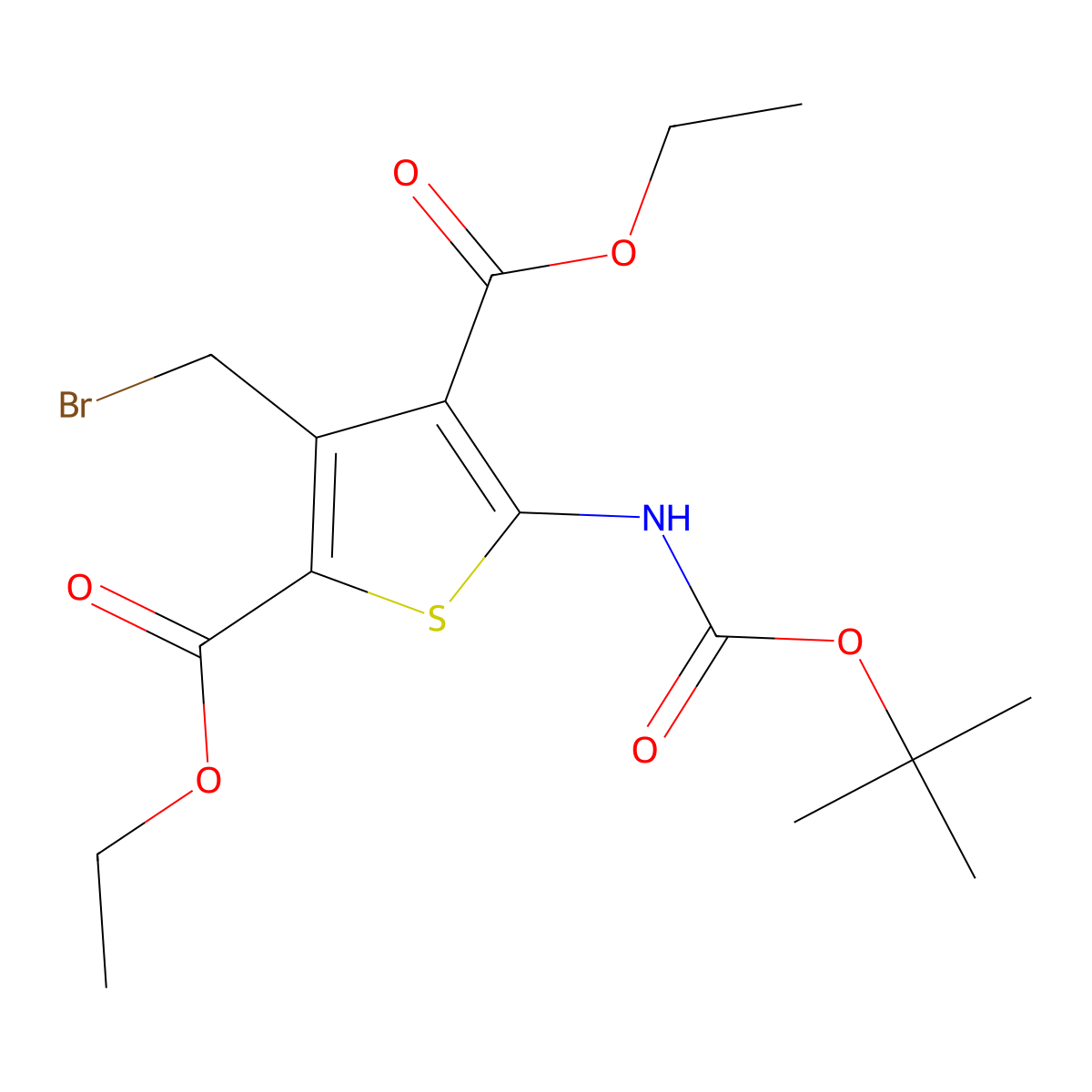2,4-Diethyl 3-(bromomethyl)-5-{[(tert-butoxy)carbonyl]amino}thiophene-2,4-dicarboxylate molecular structure, CAS 2680794-35-6
