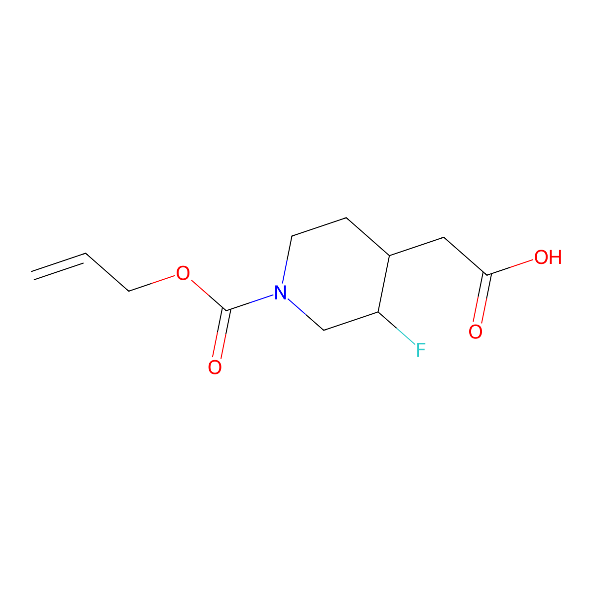 2-{3-Fluoro-1-[(prop-2-en-1-yloxy)carbonyl]piperidin-4-yl}acetic acid molecular structure, CAS 2680794-38-9