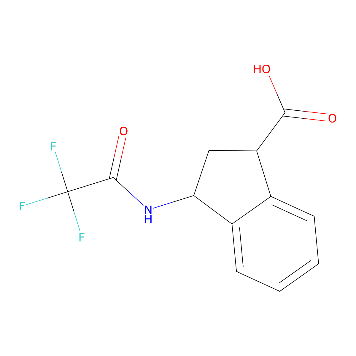 3-(2,2,2-trifluoroacetamido)-2,3-dihydro-1H-indene-1-carboxylic acid molecular structure, CAS 2680794-43-6