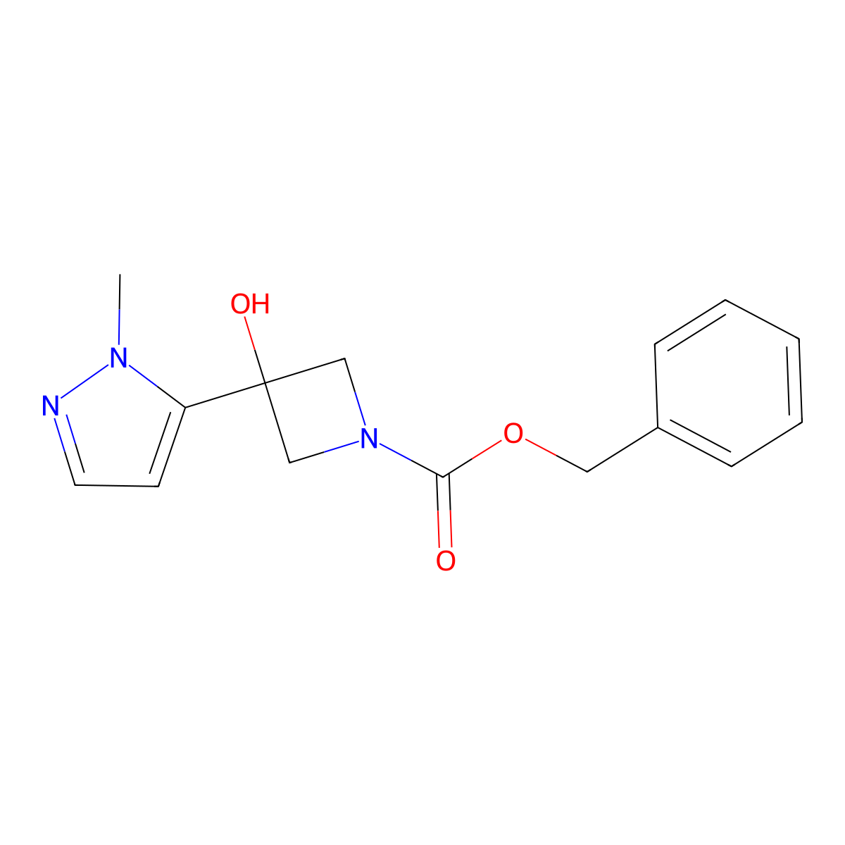 benzyl 3-hydroxy-3-(1-methyl-1H-pyrazol-5-yl)azetidine-1-carboxylate molecular structure, CAS 2680794-53-8