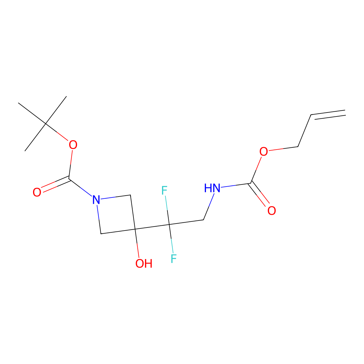 Tert-butyl 3-(1,1-difluoro-2-{[(prop-2-en-1-yloxy)carbonyl]amino}ethyl)-3-hydroxyazetidine-1-carboxylate molecular structure, CAS 2680794-55-0