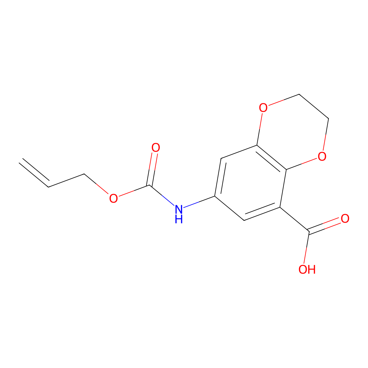 7-{[(Prop-2-en-1-yloxy)carbonyl]amino}-2,3-dihydro-1,4-benzodioxine-5-carboxylic acid molecular structure, CAS 2680794-58-3