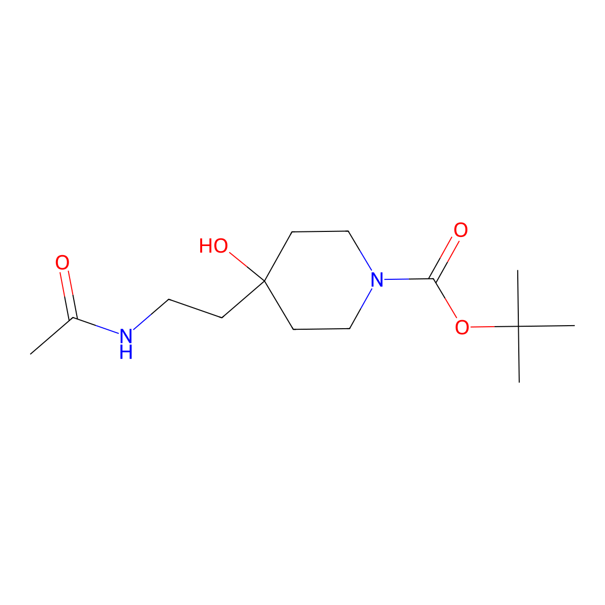 Tert-butyl 4-(2-acetamidoethyl)-4-hydroxypiperidine-1-carboxylate molecular structure, CAS 2680794-66-3