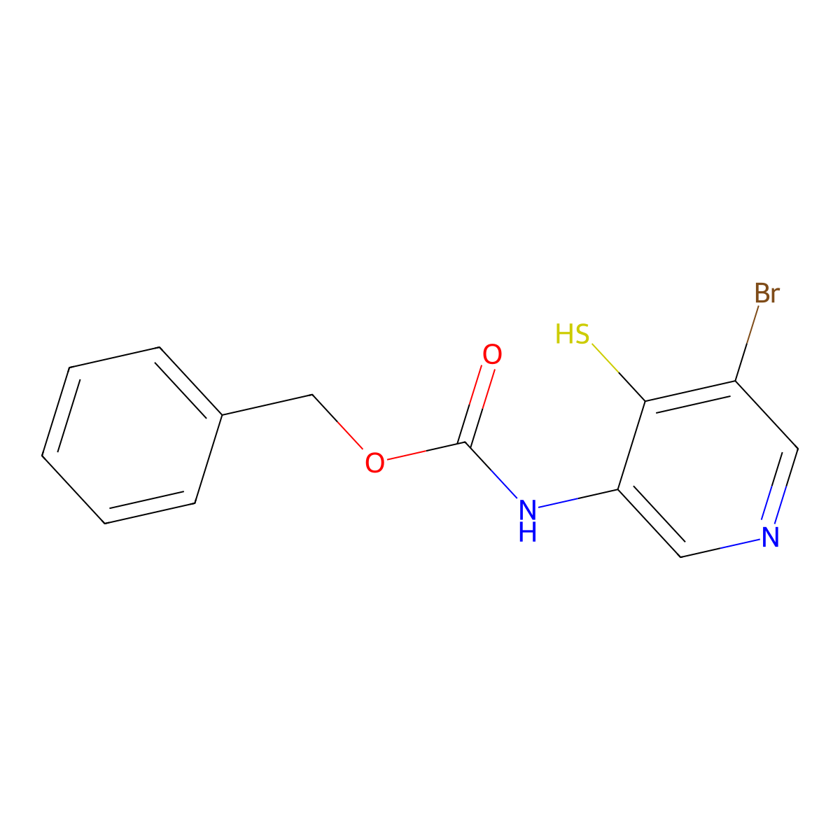 benzyl N-(5-bromo-4-sulfanylpyridin-3-yl)carbamate molecular structure, CAS 2680794-67-4