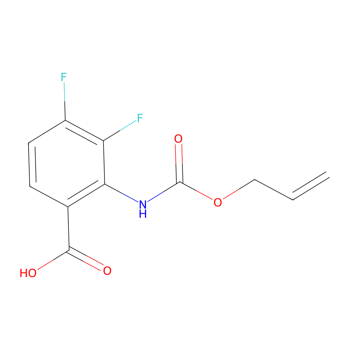 3,4-Difluoro-2-{[(prop-2-en-1-yloxy)carbonyl]amino}benzoic acid molecular structure, CAS 2680794-80-1